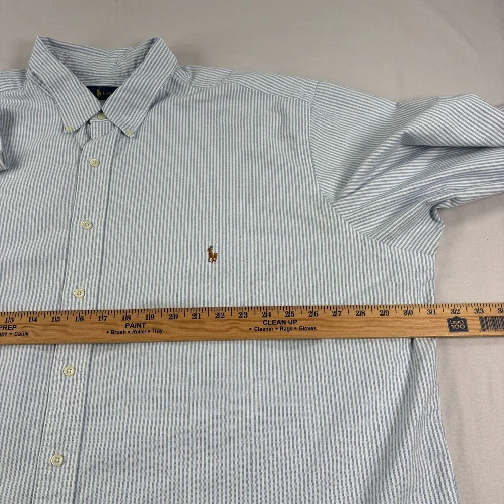 Polo Ralph Lauren Shirt Mens 3XLT Tall Blue Striped Flesh Pony Button Up - Picture 6 of 10